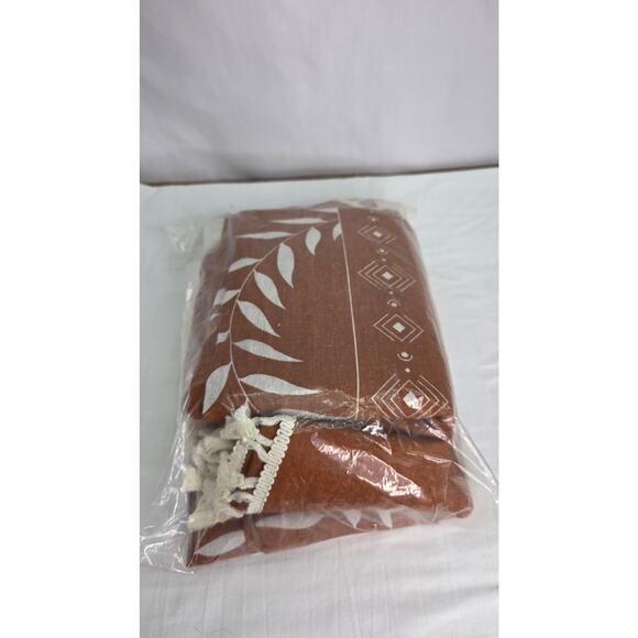 Burnt Orange Boho Tassel Floral Curtains 84" Long Terracotta 2 Panels Linen Look - Picture 11 of 12